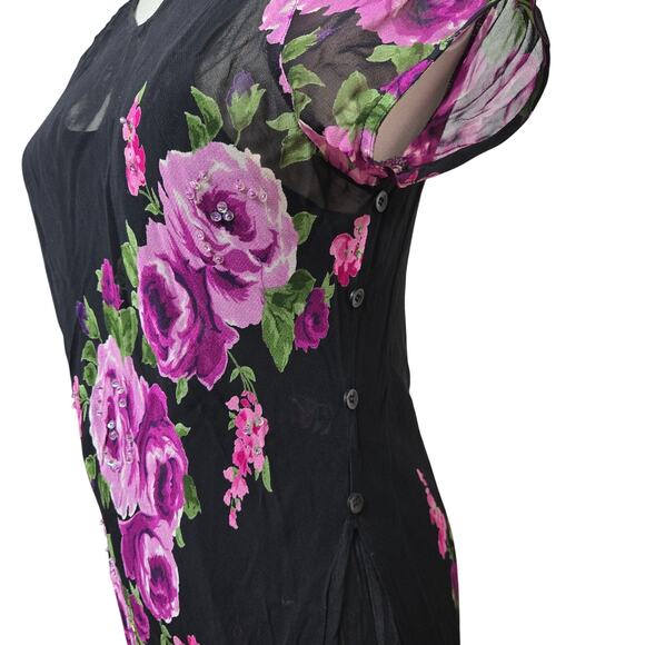 American Angel Y2K Fairy Grunge Boho Whimsigoth Sheer Sequin Floral Maxi Dress M - Picture 4 of 12